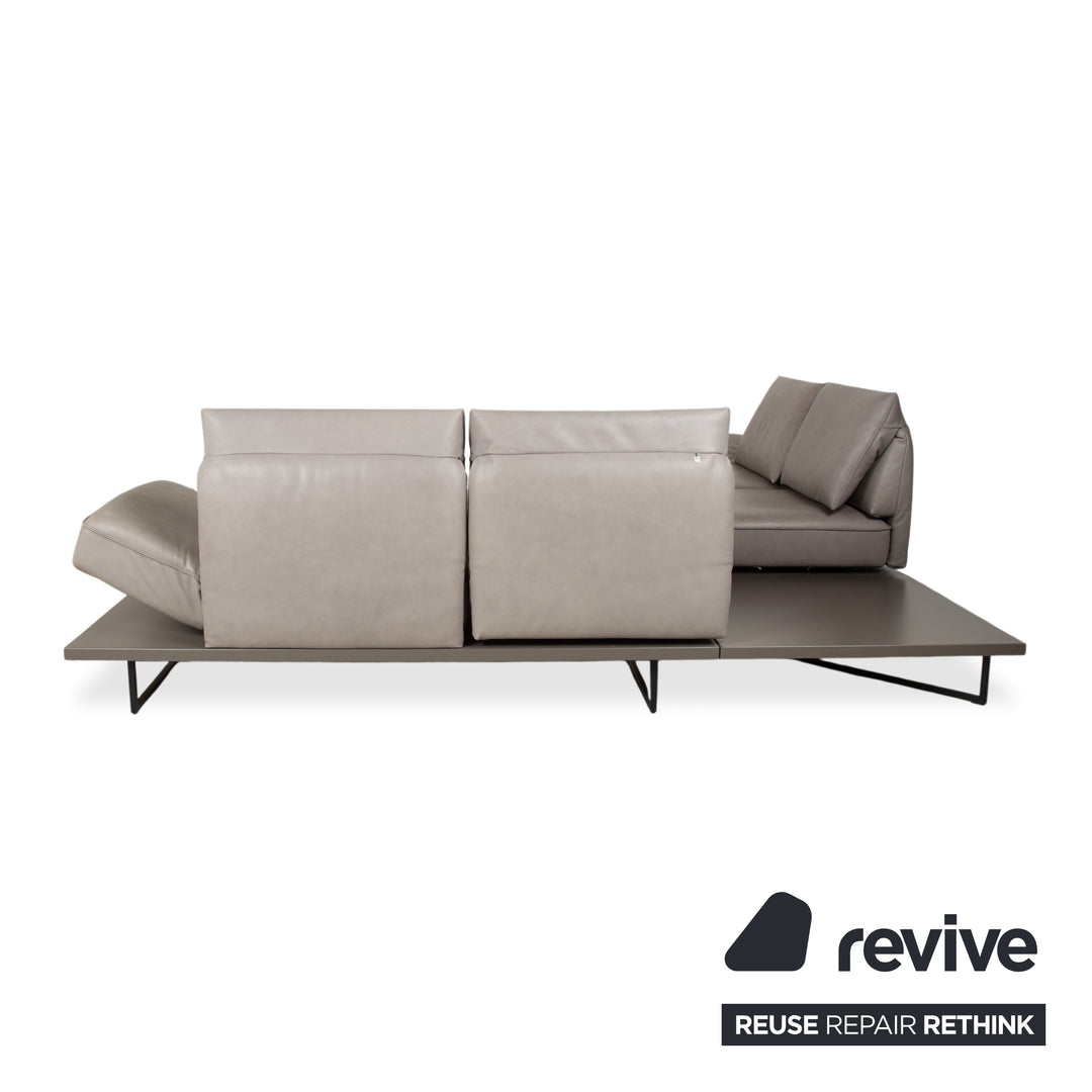 Canapé d'angle en cuir Koinor Phoenix gris taupe grège avec fonction manuelle