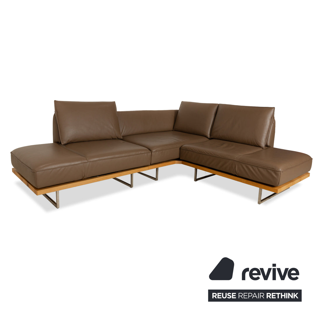 Canapé d'angle en cuir Koinor Phoenix marron châtaignier fonction manuelle