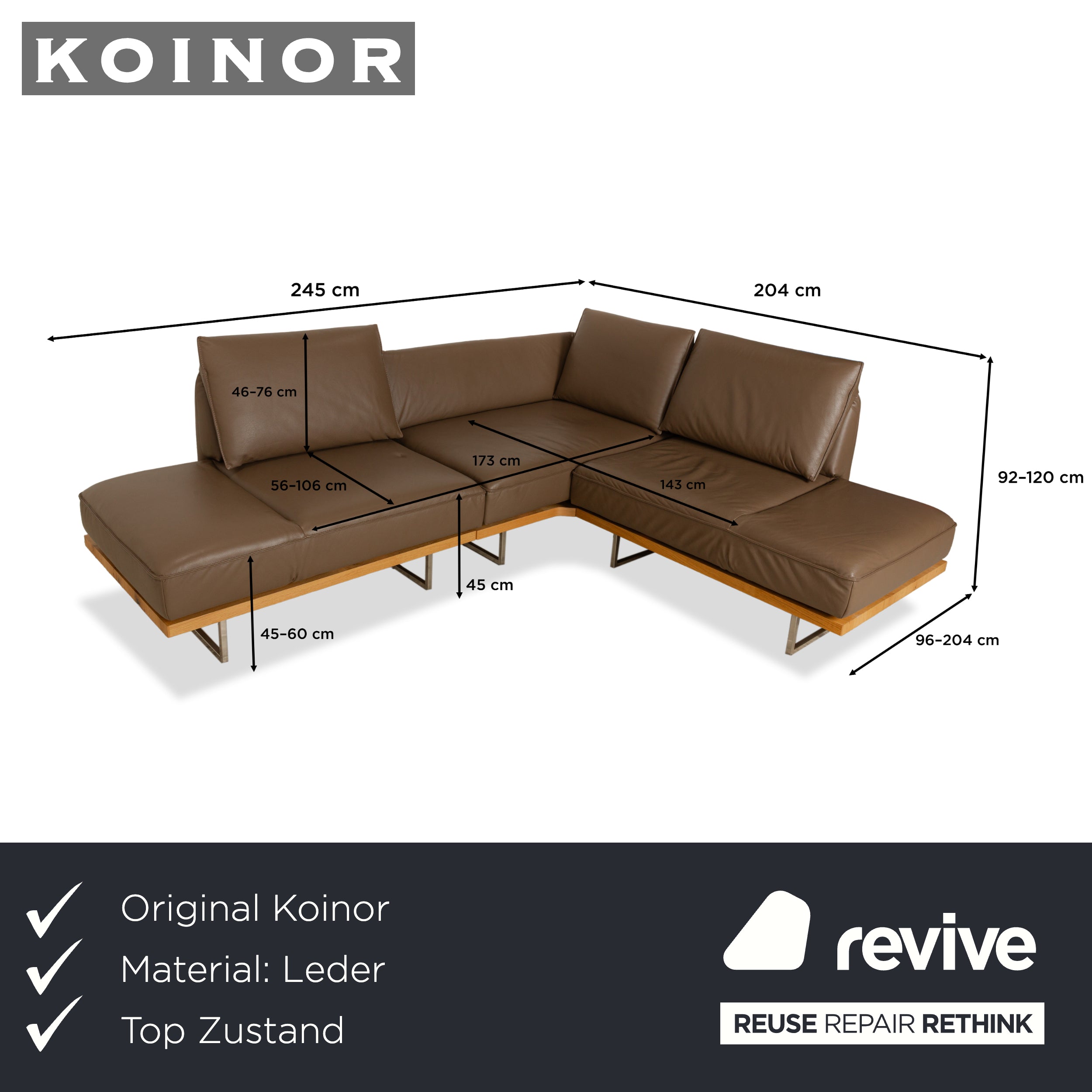 Canapé d'angle en cuir Koinor Phoenix marron châtaignier fonction manuelle