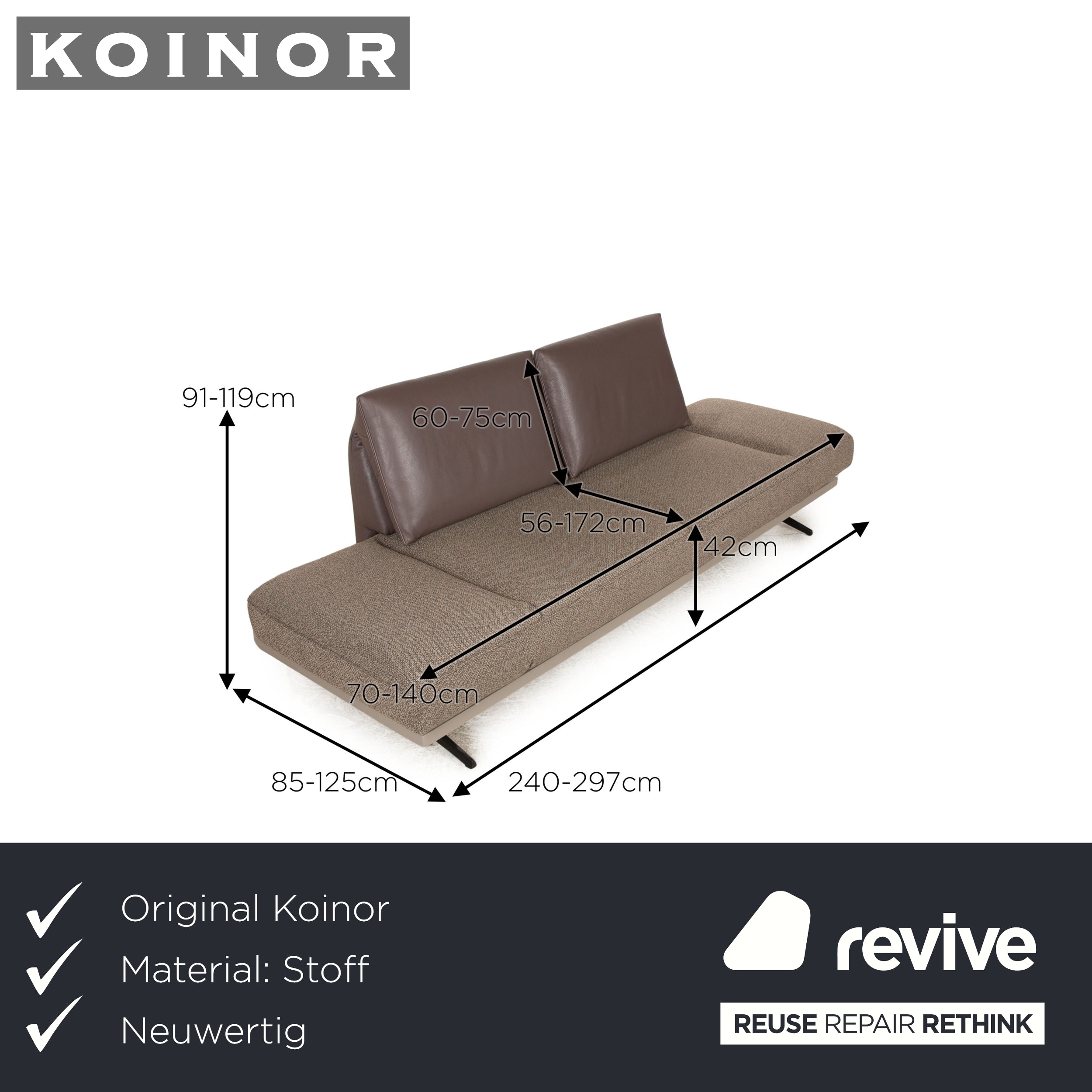 Koinor Phoenix Stoff Zweisitzer Braun manuelle Funktion Sofa Couch