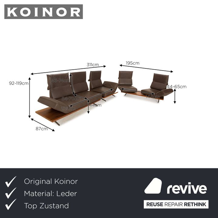 Koinor Phoenix canapé d'angle en cuir gris marron fonction manuelle canapé