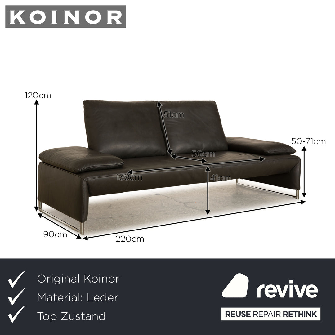 Koinor Ramon Leather Three Seater Gray Sofa Couch Manual Function