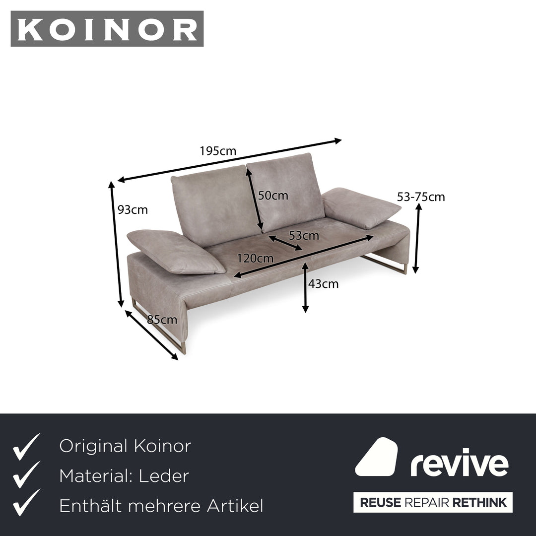 Koinor Ramon lædersofasæt, trepersoners, topersoners, grå, manuel funktion, sofa
