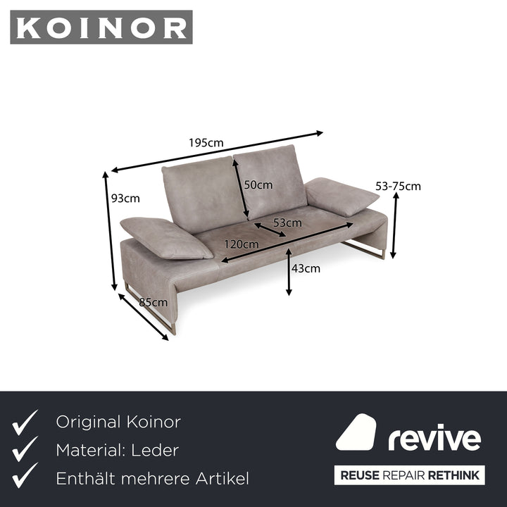 Koinor Ramon lædersofasæt, trepersoners, topersoners, grå, manuel funktion, sofa
