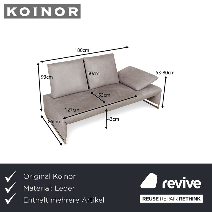 Koinor Ramon lædersofasæt, trepersoners, topersoners, grå, manuel funktion, sofa