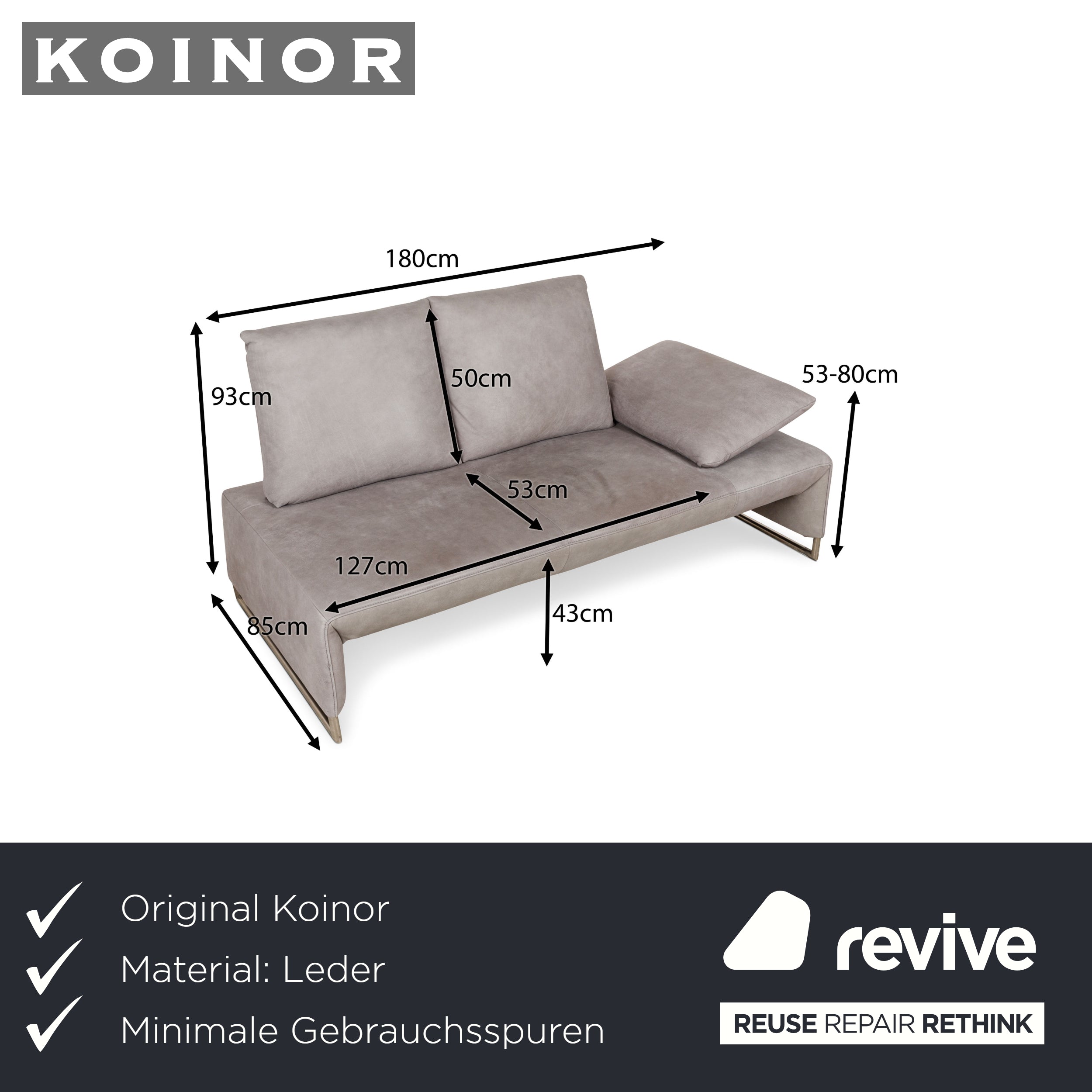 Koinor Ramon Leder Zweisitzer Grau manuelle Funktion Sofa Couch OUTLET
