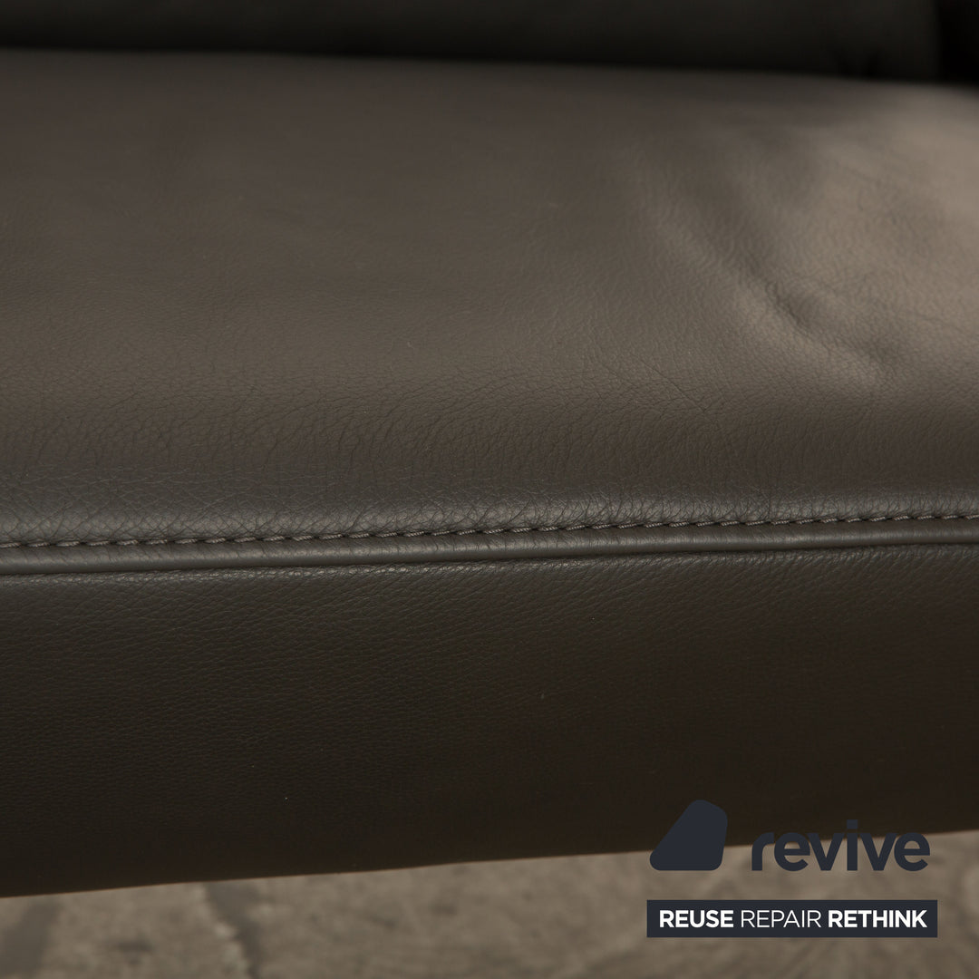 Koinor Ramon Leather Two Seater Gray Sofa Couch Manual Function
