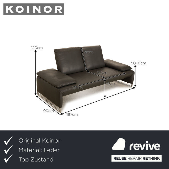 Koinor Ramon Leather Two Seater Gray Sofa Couch Manual Function