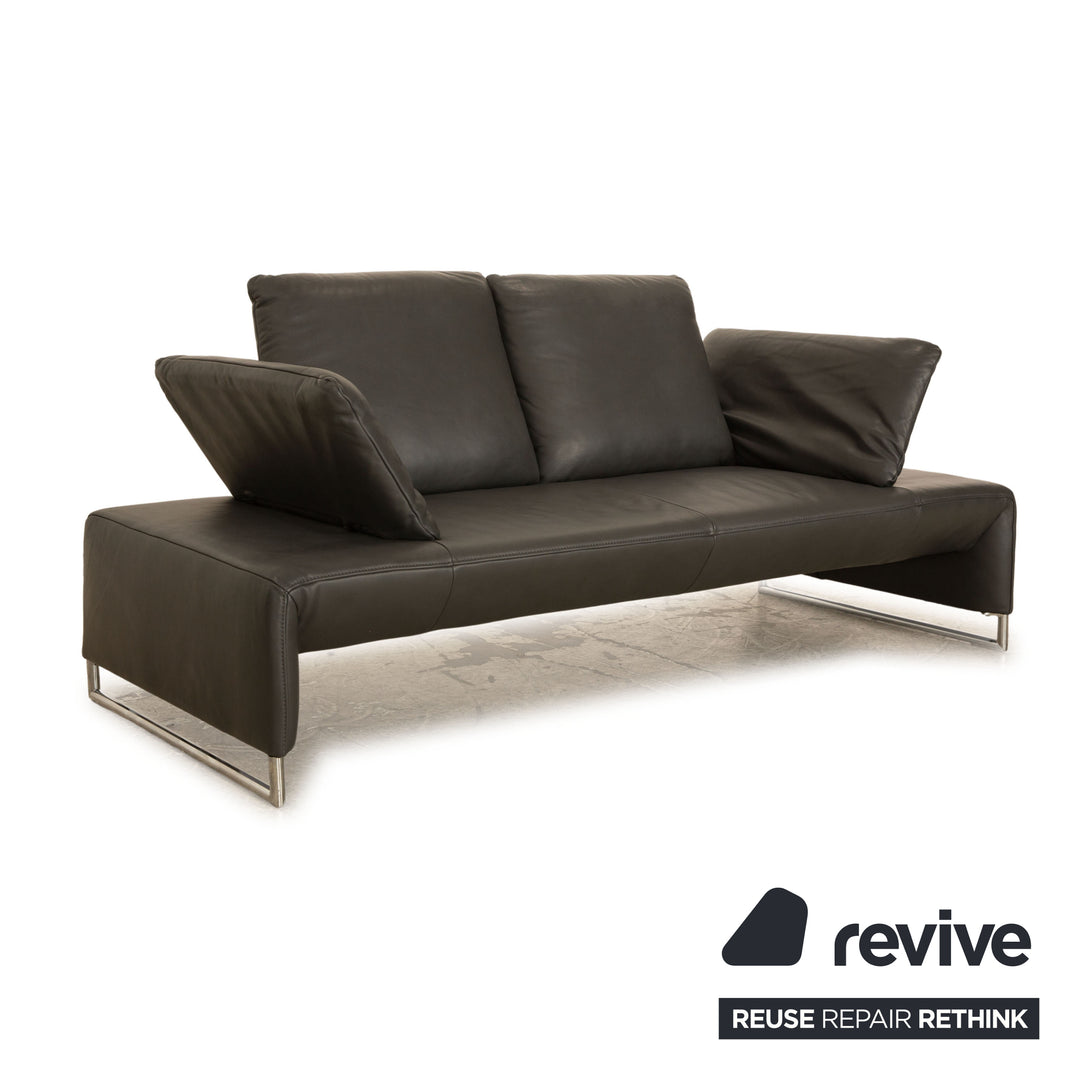 Koinor Ramon Leather Two Seater Gray Sofa Couch Manual Function