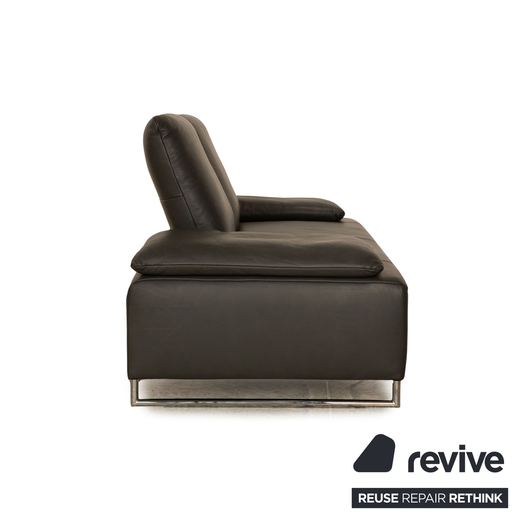Koinor Ramon Leather Two Seater Gray Sofa Couch Manual Function