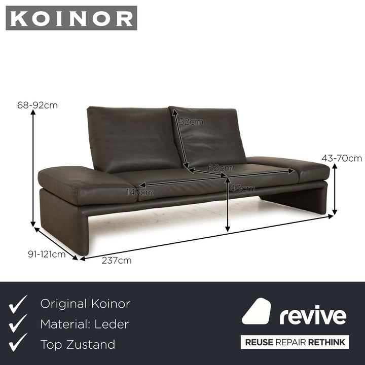 Koinor Raoul Leather Three Seater Dark Gray Slate Manual Function Sofa Couch