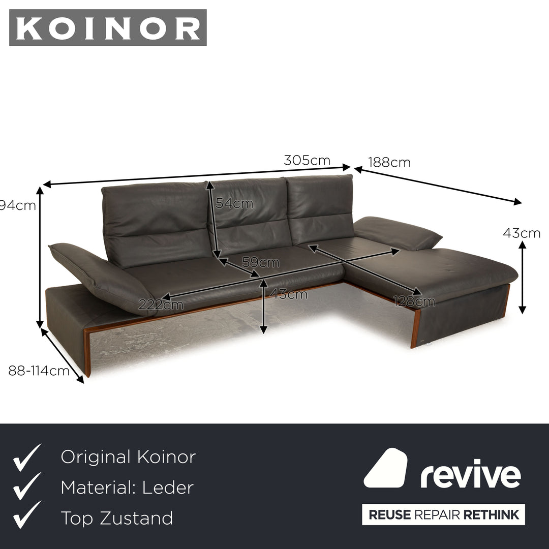 Koinor Raoul Leder Ecksofa Anthrazit Grau manuelle Funktion Recamiere Rechts Sofa Couch