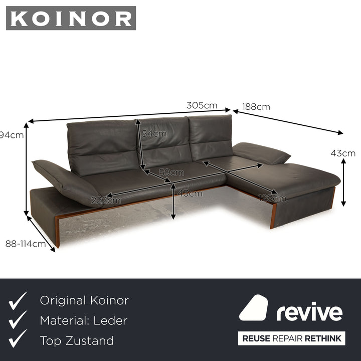 Koinor Raoul Leder Ecksofa Anthrazit Grau manuelle Funktion Recamiere Rechts Sofa Couch