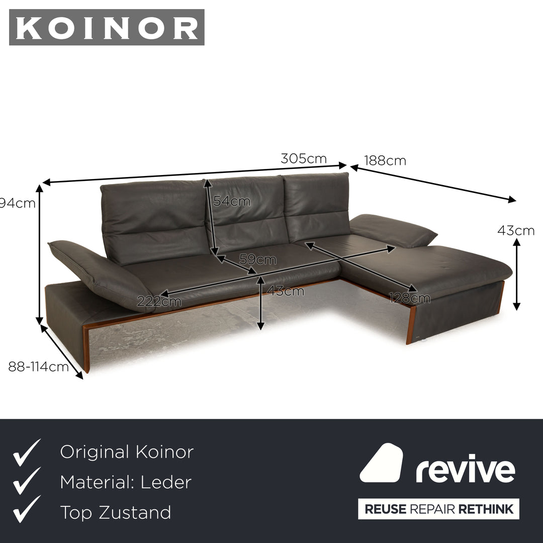 Koinor Raoul Leather Corner Sofa Anthracite Gray Manual Function Recamiere Right Sofa Couch