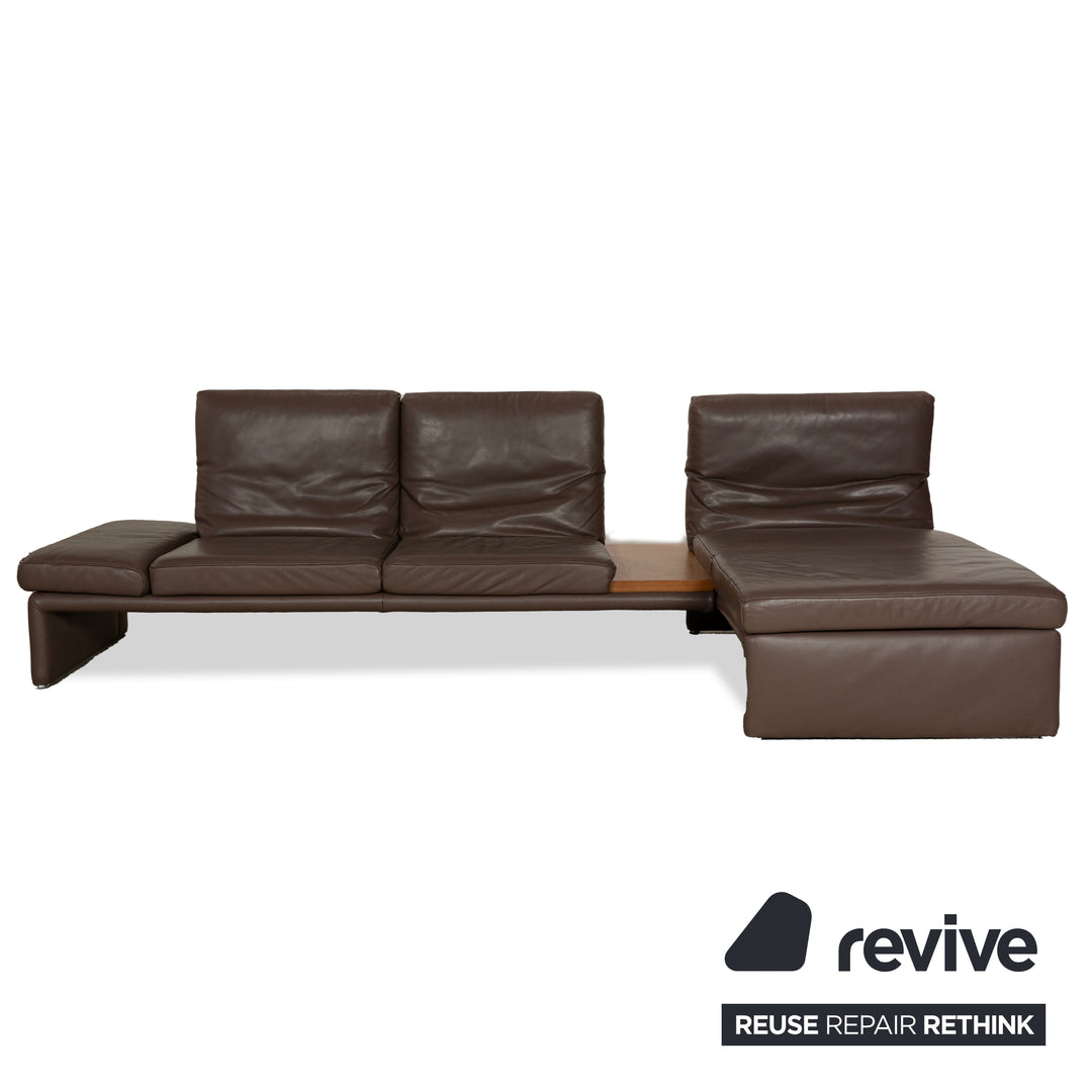 Canapé d'angle en cuir Koinor Raoul marron gris méridienne droite fonction manuelle