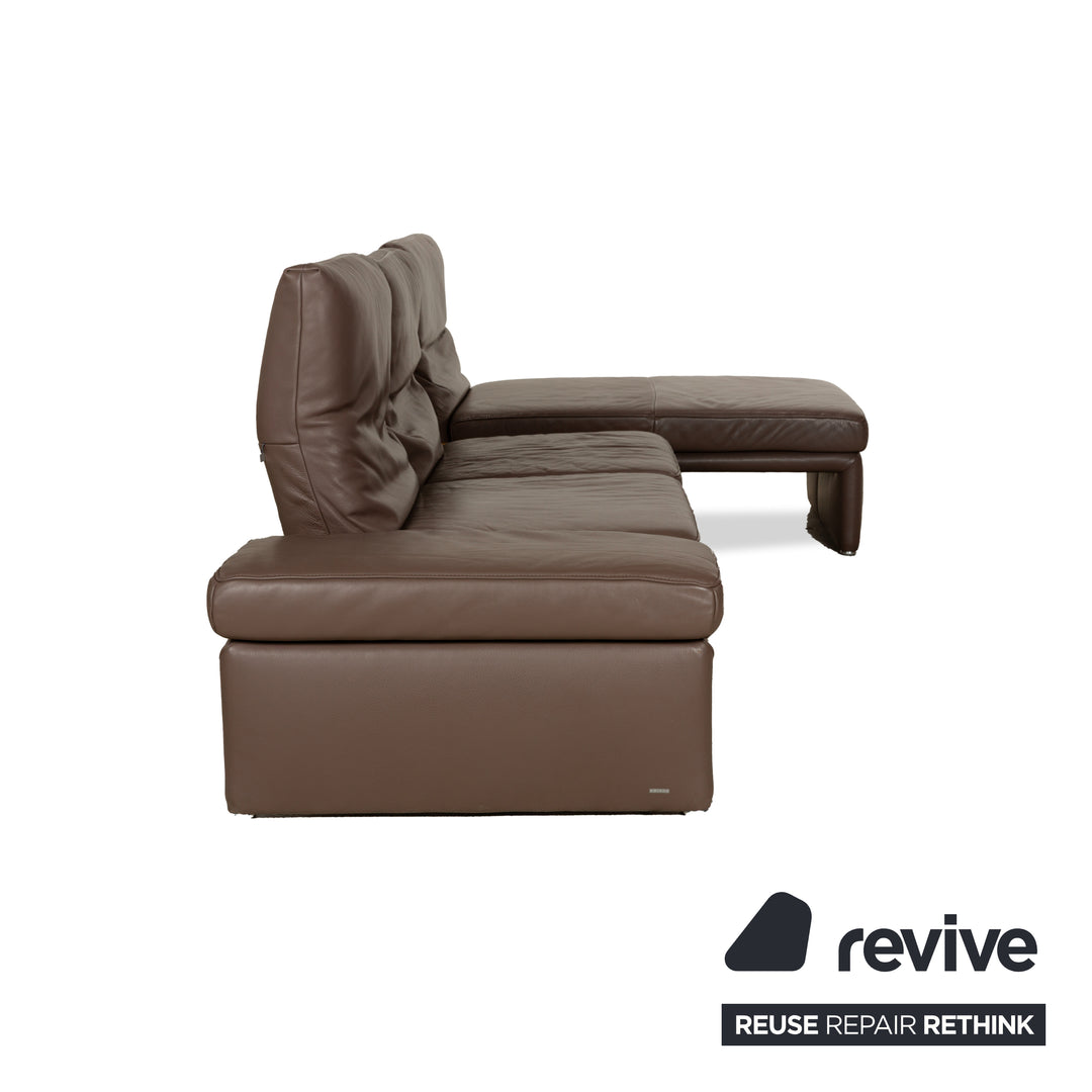 Canapé d'angle en cuir Koinor Raoul marron gris méridienne droite fonction manuelle