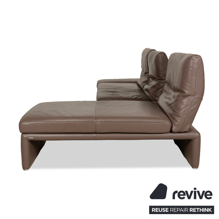 Canapé d'angle en cuir Koinor Raoul marron gris méridienne droite fonction manuelle