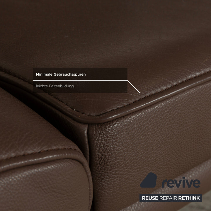 Canapé d'angle en cuir Koinor Raoul marron gris méridienne droite fonction manuelle