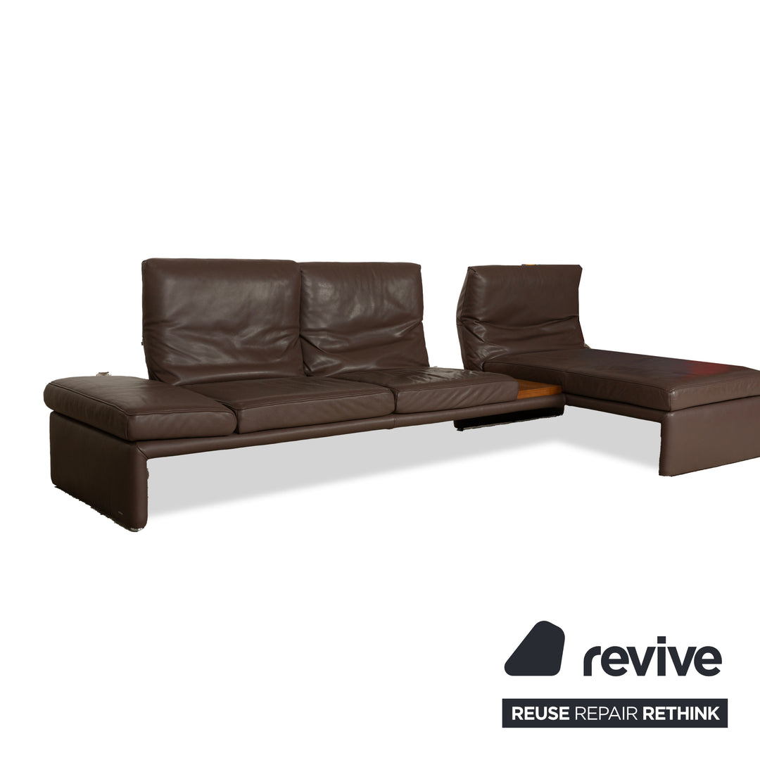Canapé d'angle en cuir Koinor Raoul marron gris méridienne droite fonction manuelle