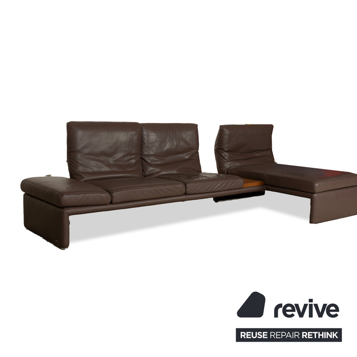 Canapé d'angle en cuir Koinor Raoul marron gris méridienne droite fonction manuelle