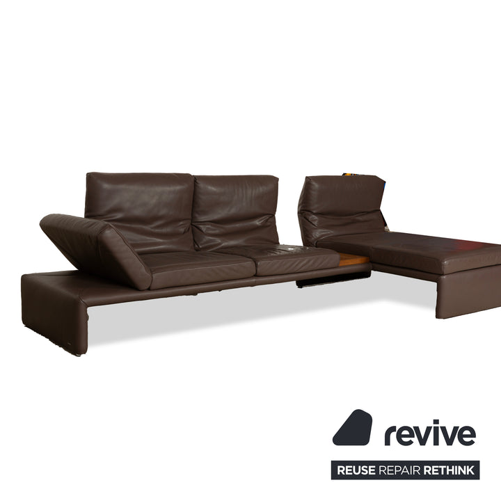 Canapé d'angle en cuir Koinor Raoul marron gris méridienne droite fonction manuelle