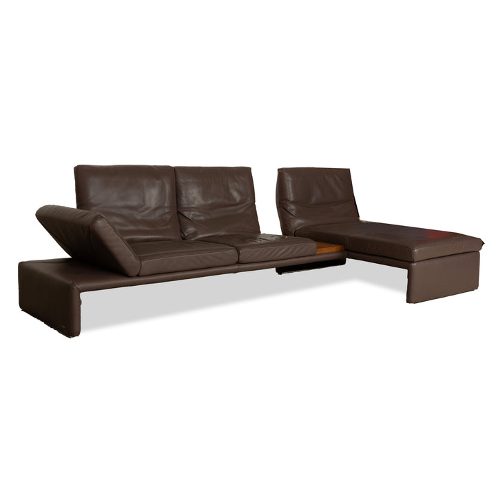 Canapé d'angle en cuir Koinor Raoul marron gris méridienne droite fonction manuelle