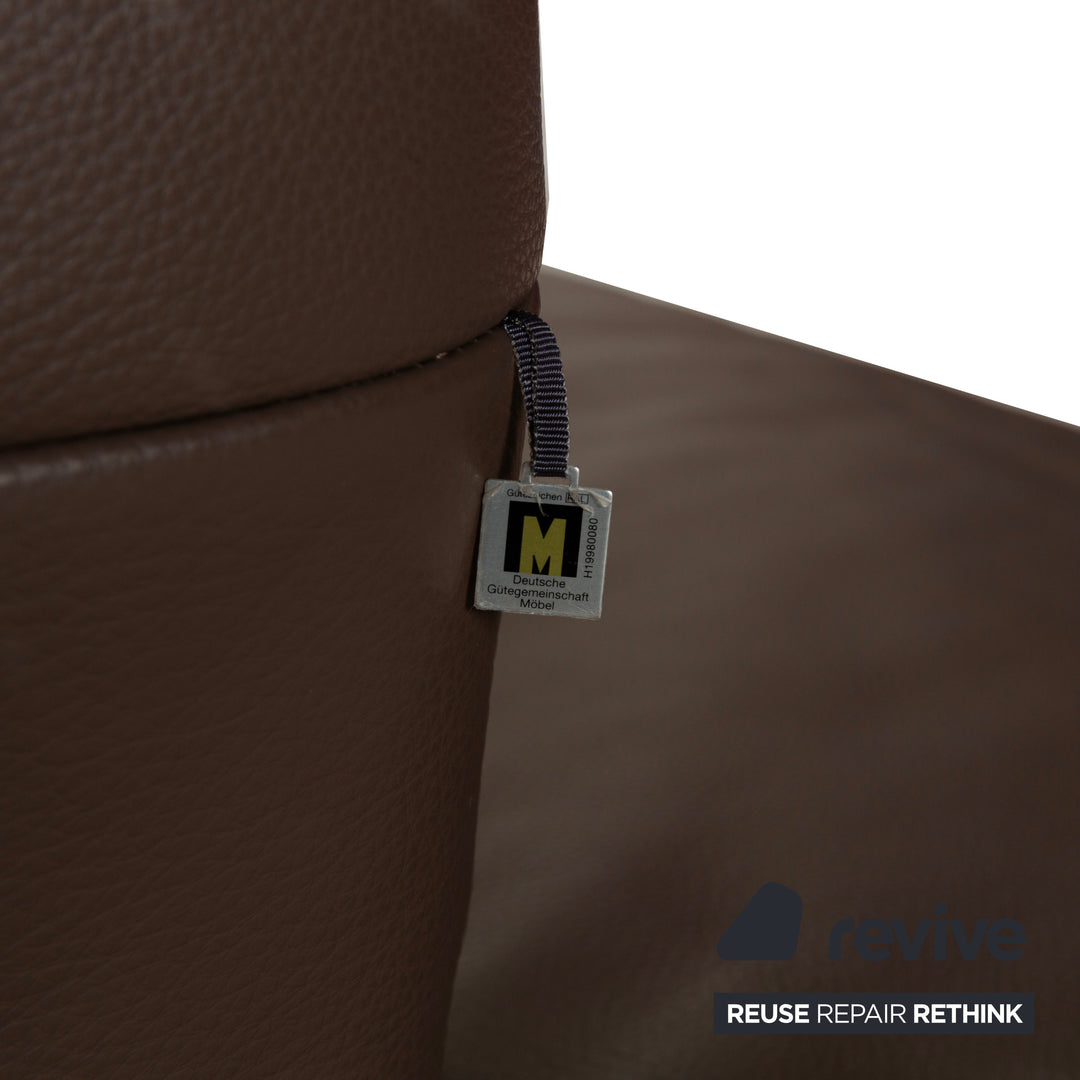 Canapé d'angle en cuir Koinor Raoul marron gris méridienne droite fonction manuelle