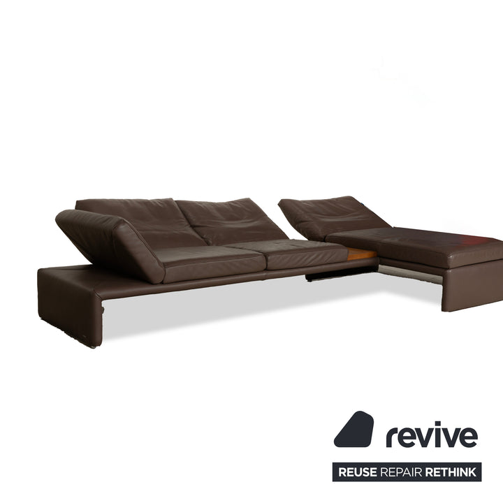 Canapé d'angle en cuir Koinor Raoul marron gris méridienne droite fonction manuelle