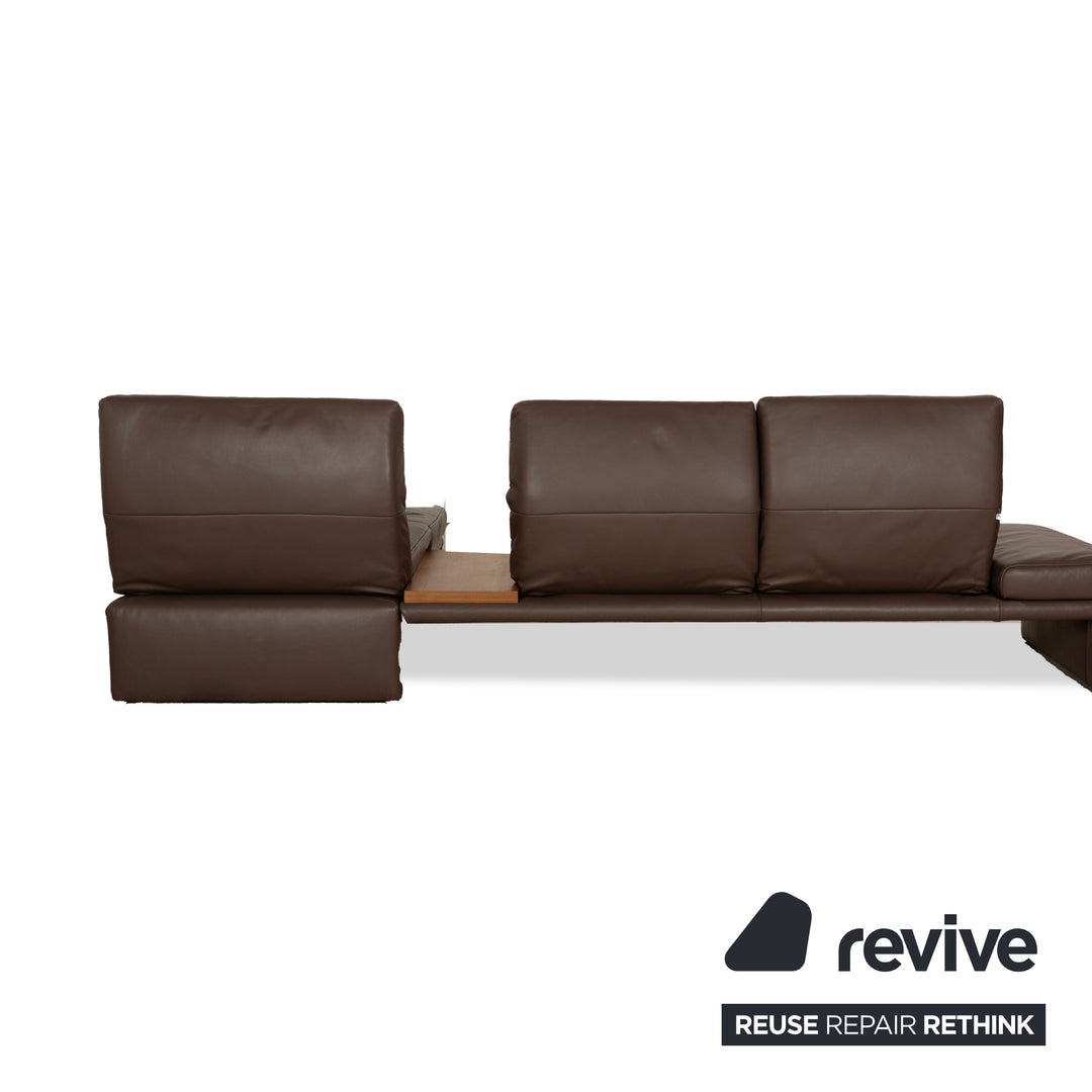 Canapé d'angle en cuir Koinor Raoul marron gris méridienne droite fonction manuelle