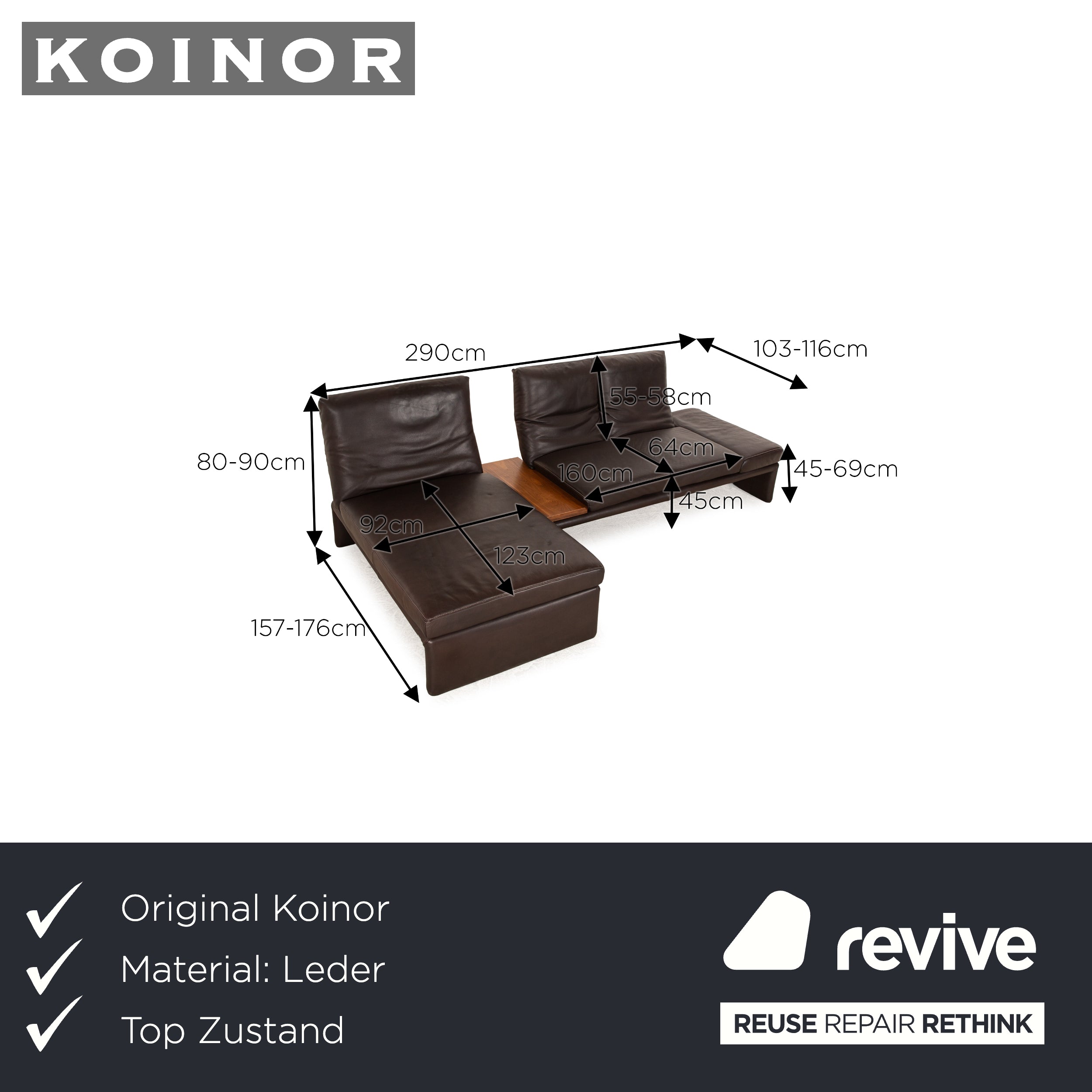 Koinor Raoul Leather Corner Sofa Brown Manual Function Recamiere Left Sofa Couch