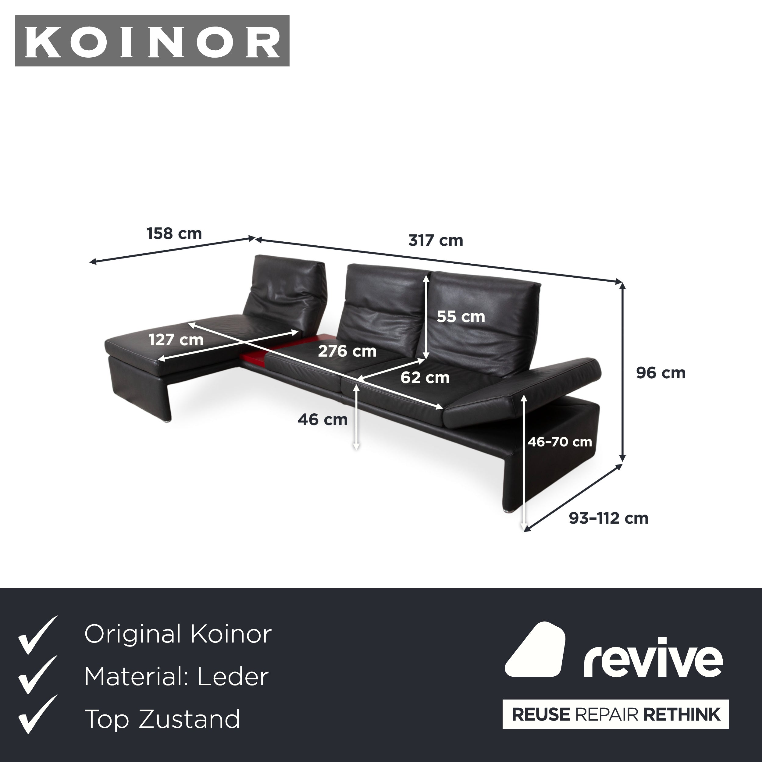 Koinor Raoul Leder Ecksofa Anthrazit manuelle und elektrische Funktion Sofa Couch