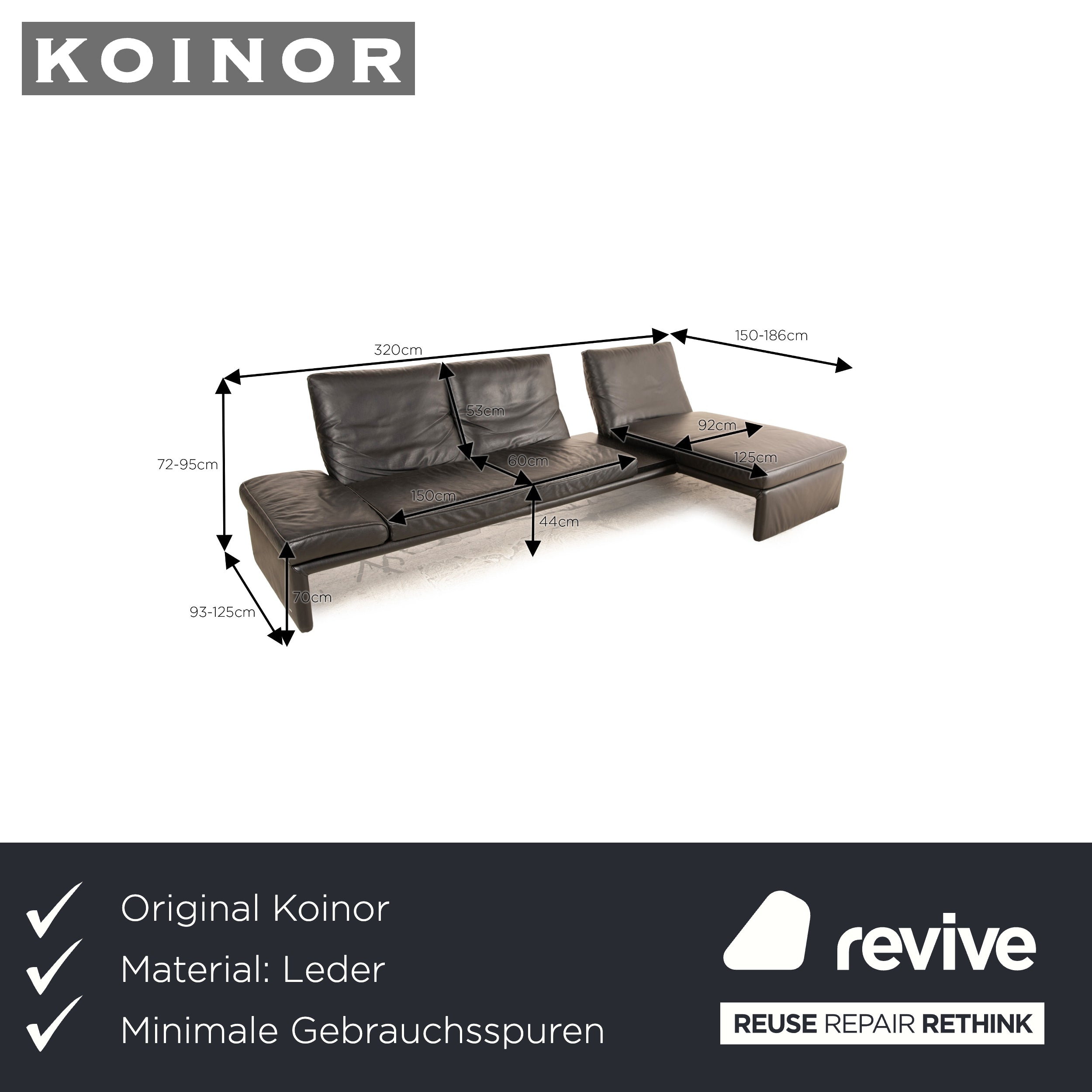 Koinor Raoul Leder Ecksofa Schwarz manuelle Funktion Recamiere Rechts Sofa Couch