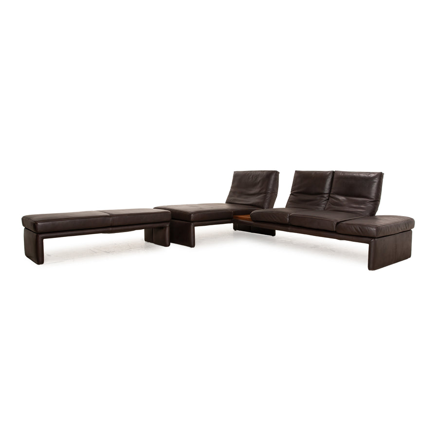 Koinor Raoul Leder Sofa Garnitur Braun manuelle Funktion Recamiere Links Ecksofa Hocker Couch