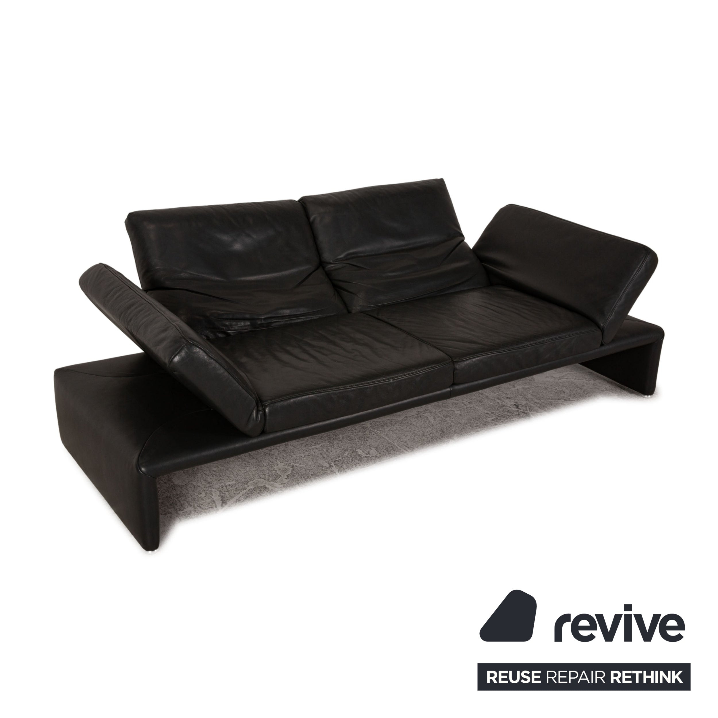 Koinor Raoul Leather Sofa Black Anthracite Three-seater Function Recliner Couch