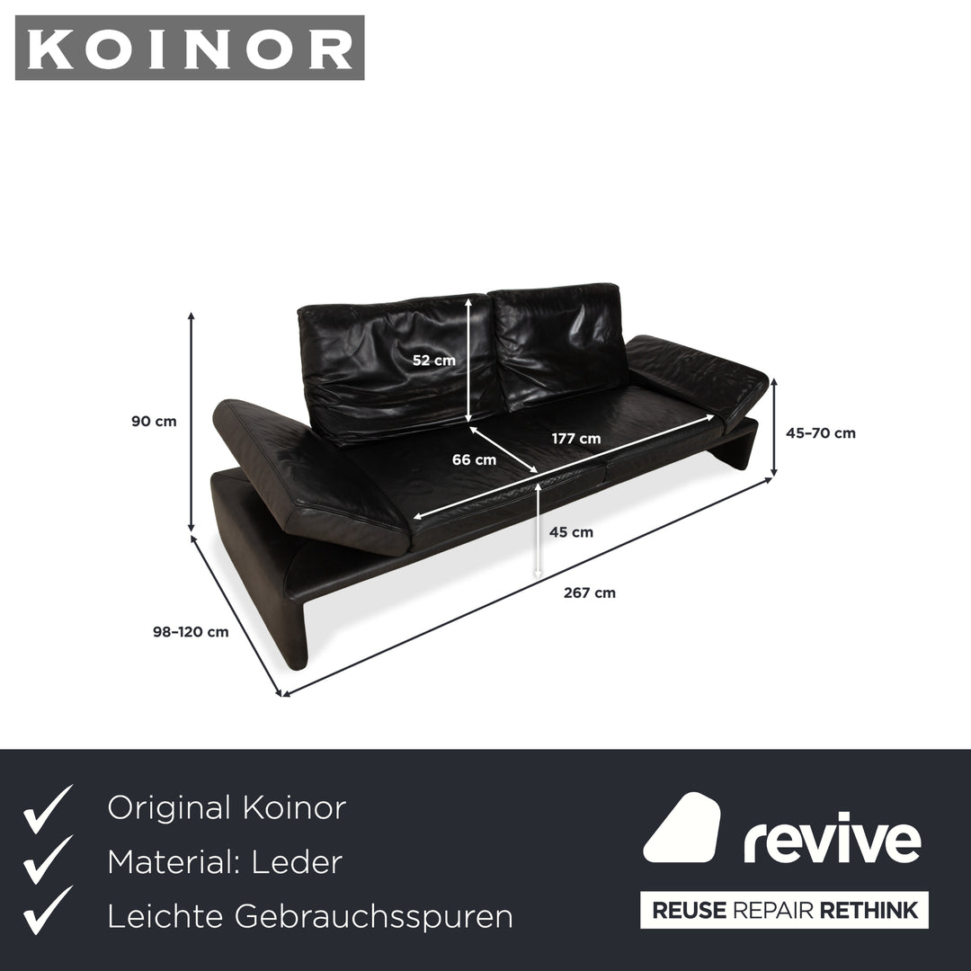 Canapé quatre places Koinor Raoul en cuir gris foncé anthracite et noir, à réglage manuel