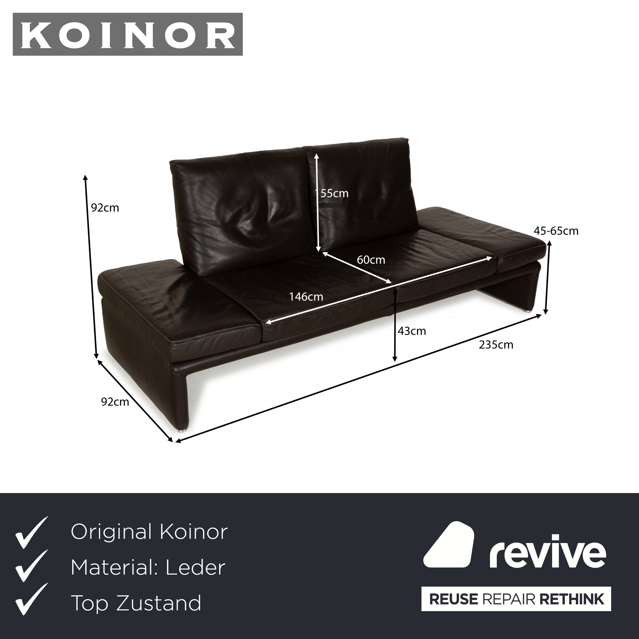 Koinor Raoul Leder Zweisitzer Dunkelbraun manuelle Funktion Sofa Couch