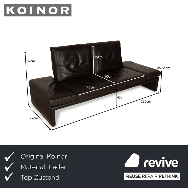 Koinor Raoul Leather Two-Seater Dark Brown Manual Function Sofa Couch
