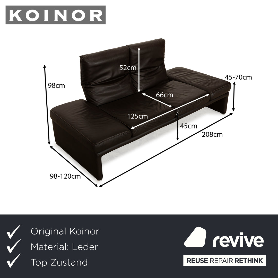 Koinor Raoul Leather Two-Seater Dark Brown Manual Function Sofa Couch