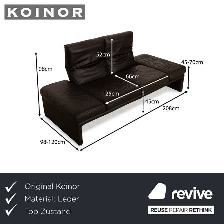 Koinor Raoul Leather Two-Seater Dark Brown Manual Function Sofa Couch
