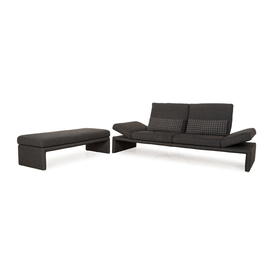 Koinor Raoul Stoff Sofa Garnitur Grau manuelle Funktion Dreisitzer Hocker