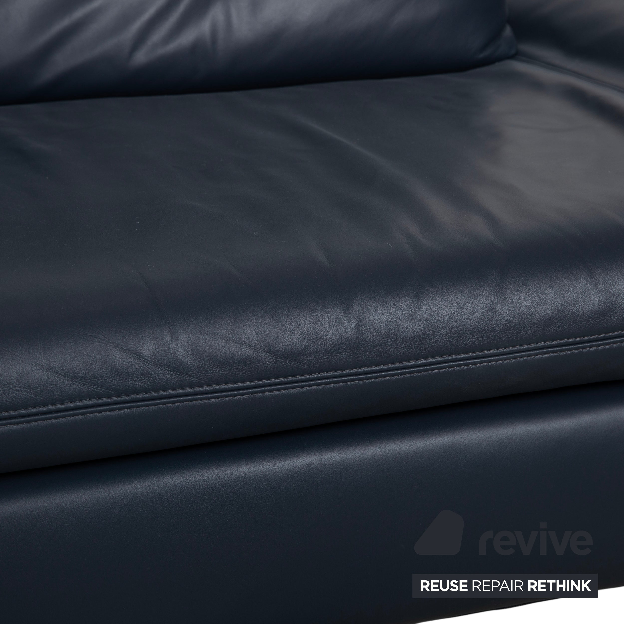 Koinor Rivoli three-seater leather sofa, blue, manual function couch