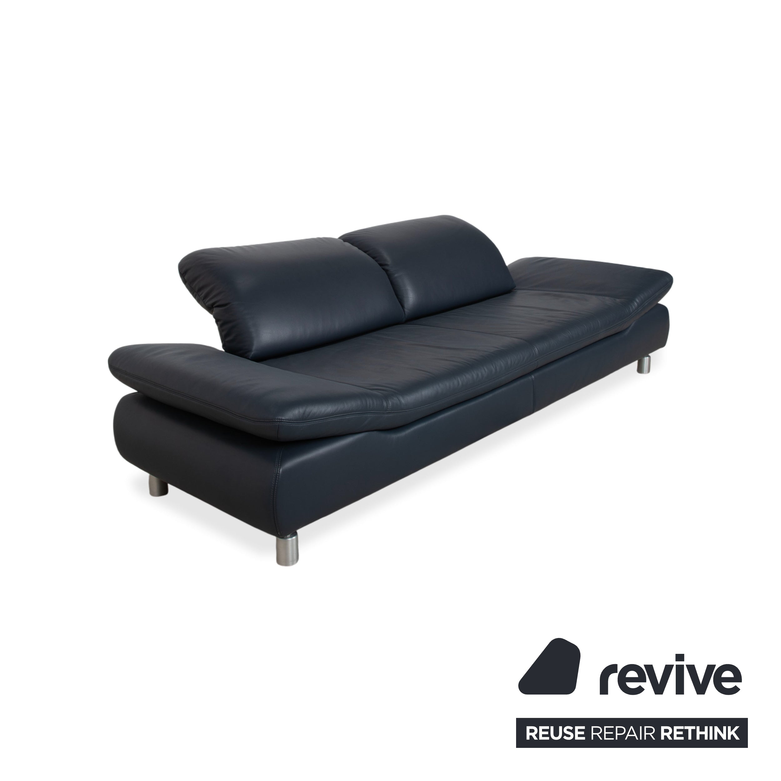 Koinor Rivoli three-seater leather sofa, blue, manual function couch