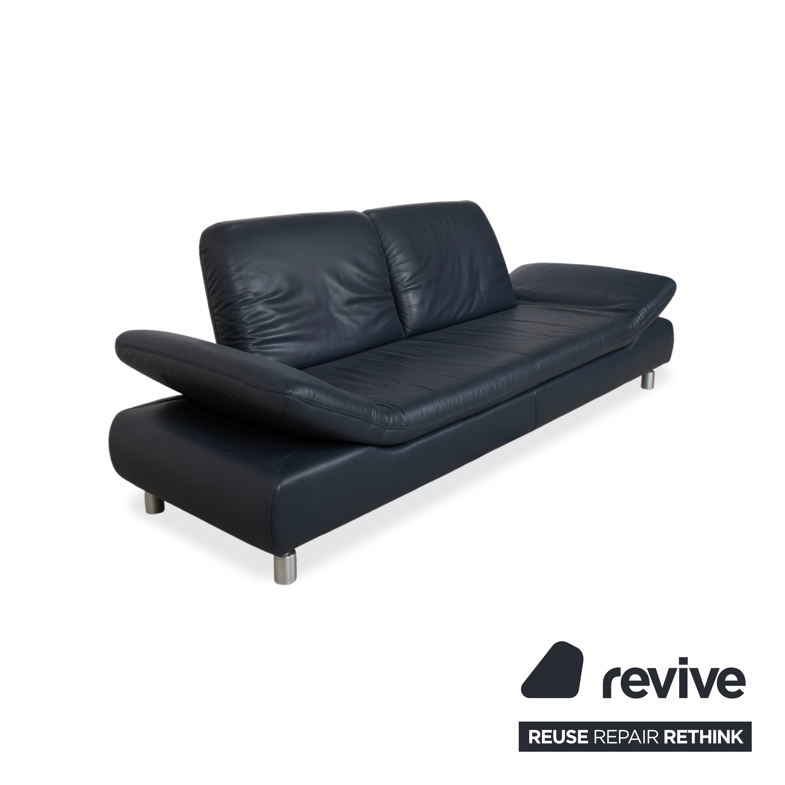 Koinor Rivoli three-seater leather sofa, blue, manual function couch