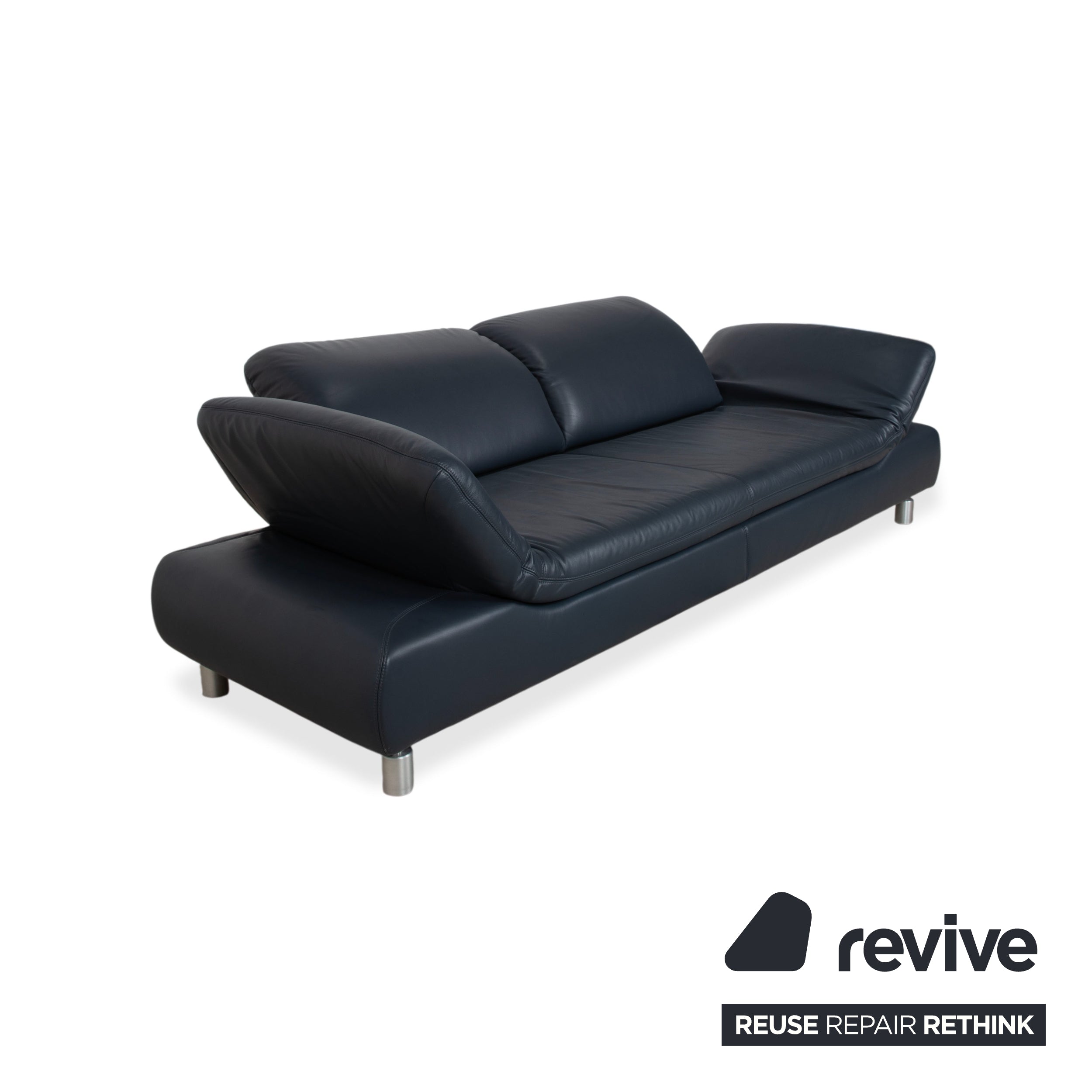 Koinor Rivoli three-seater leather sofa, blue, manual function couch