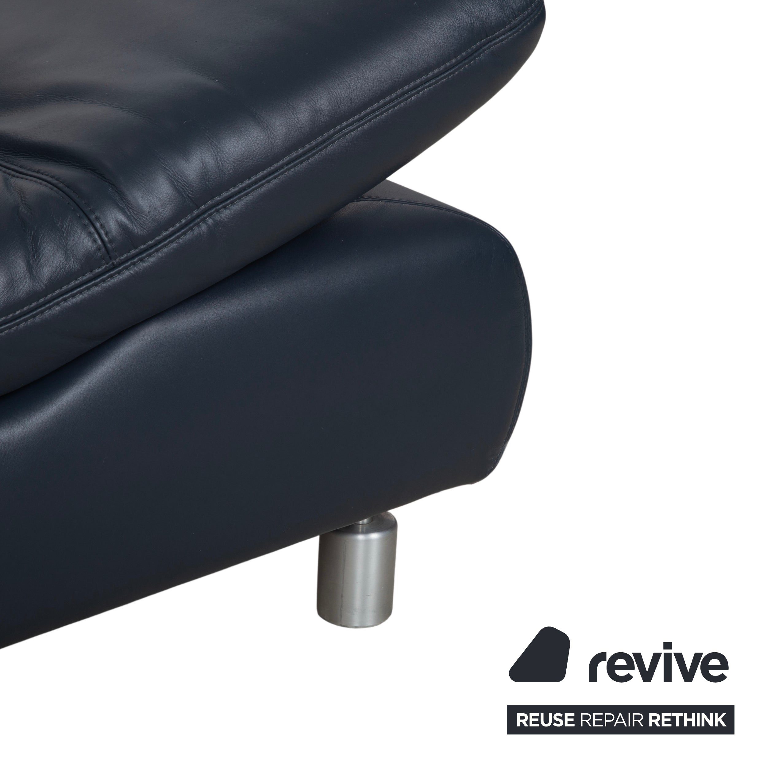 Koinor Rivoli three-seater leather sofa, blue, manual function couch