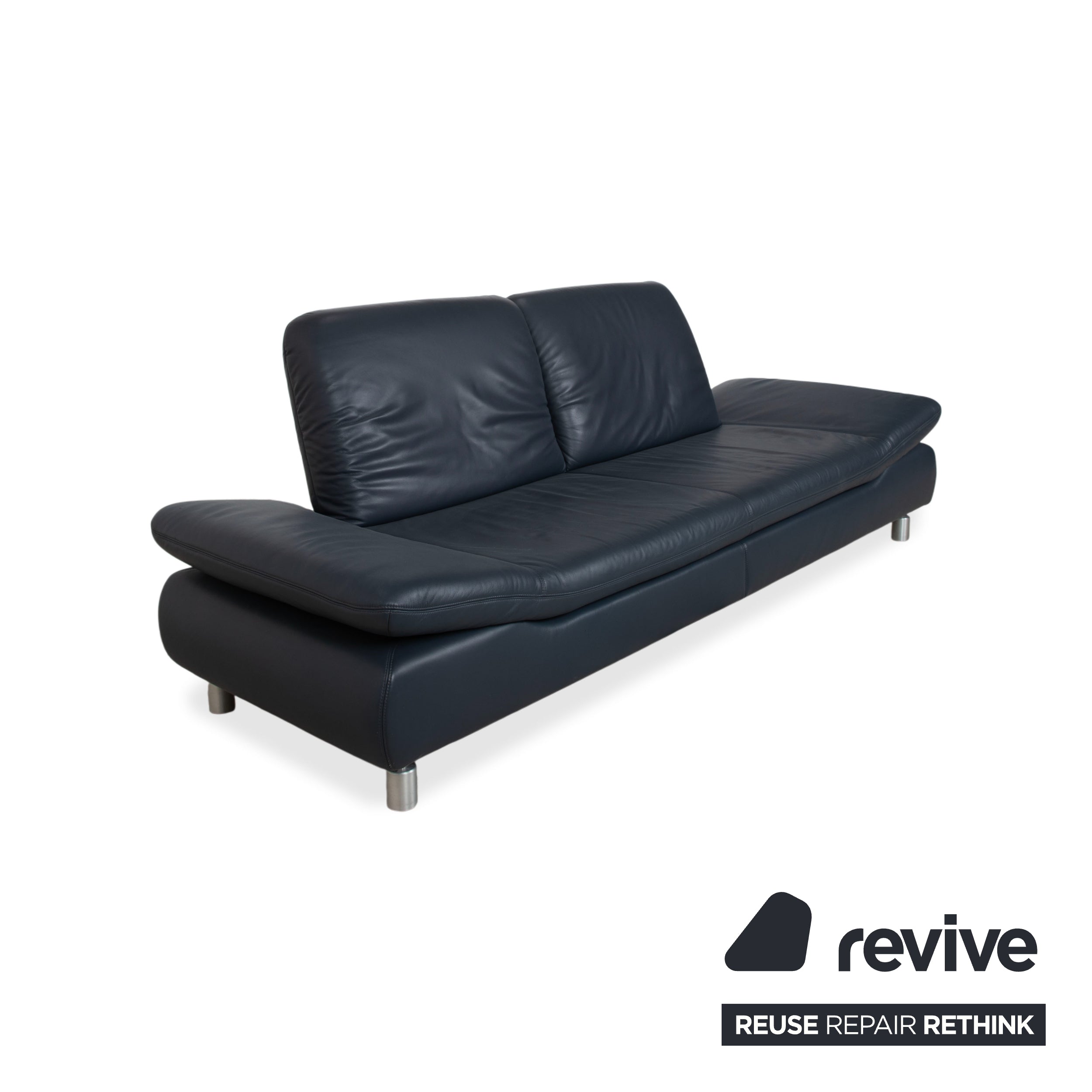Koinor Rivoli three-seater leather sofa, blue, manual function couch