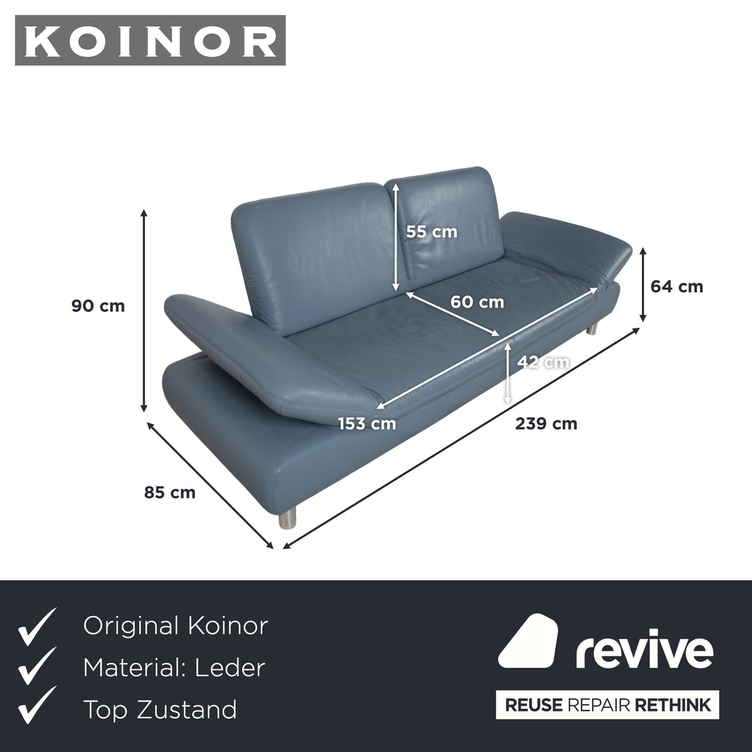 Koinor Rivoli Dreisitzer Leder Sofa Blau manuelle Funktion Couch