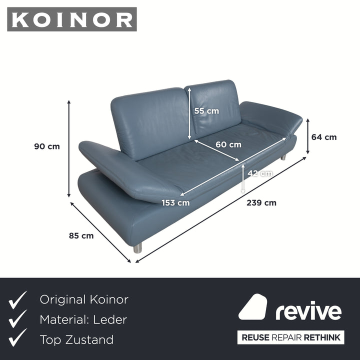 Koinor Rivoli Dreisitzer Leder Sofa Blau manuelle Funktion Couch