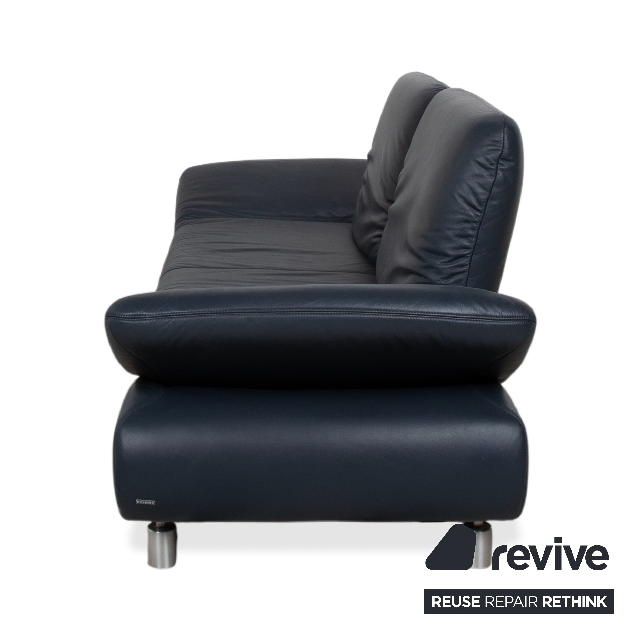Koinor Rivoli three-seater leather sofa, blue, manual function couch