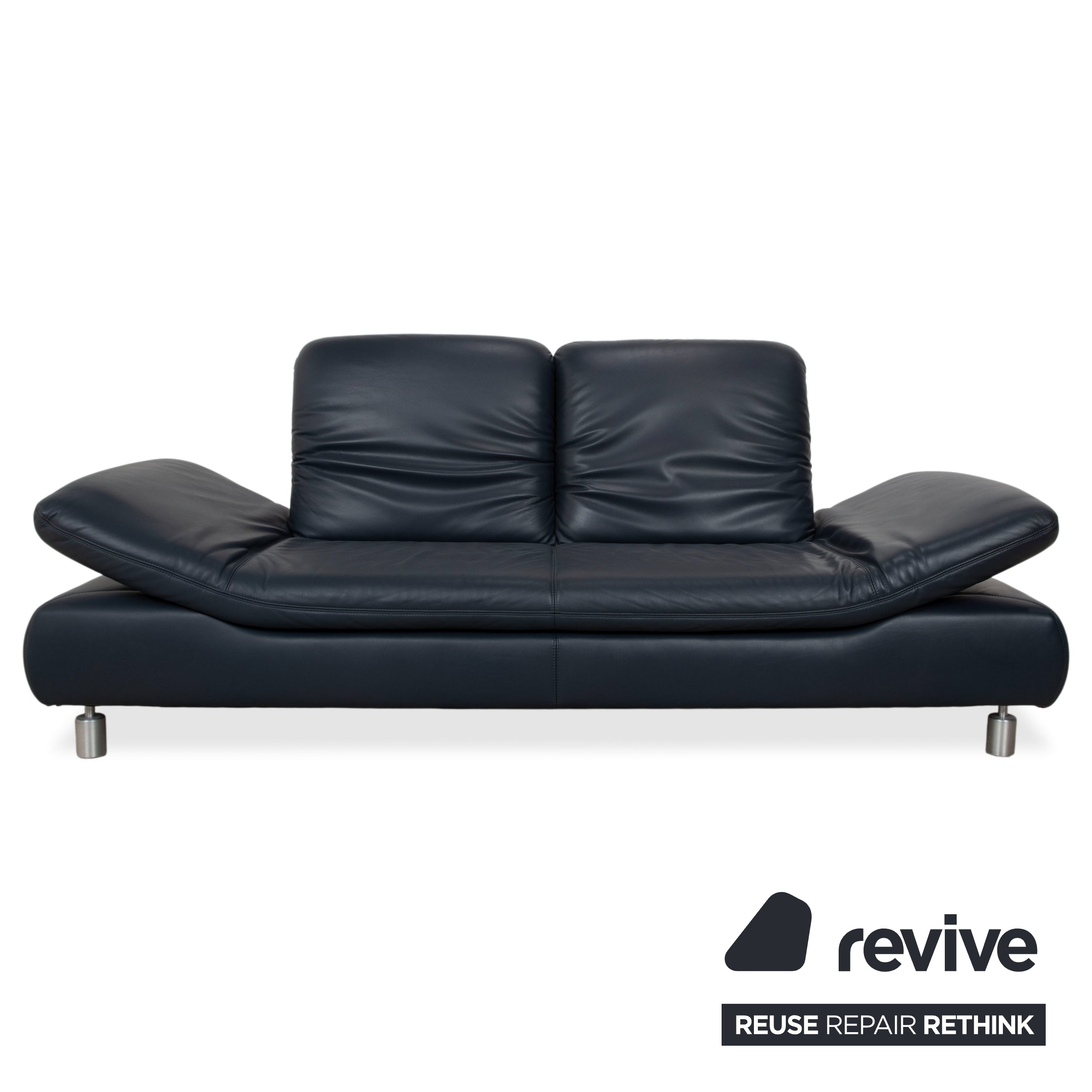 Koinor Rivoli Garnitur Dreisitzer Zweisitzer Leder Sofa Blau manuelle Funktion Couch